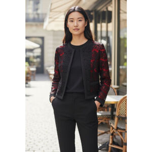 Forever 21 Black Overlay Red Satin Blazer Jacket NWT